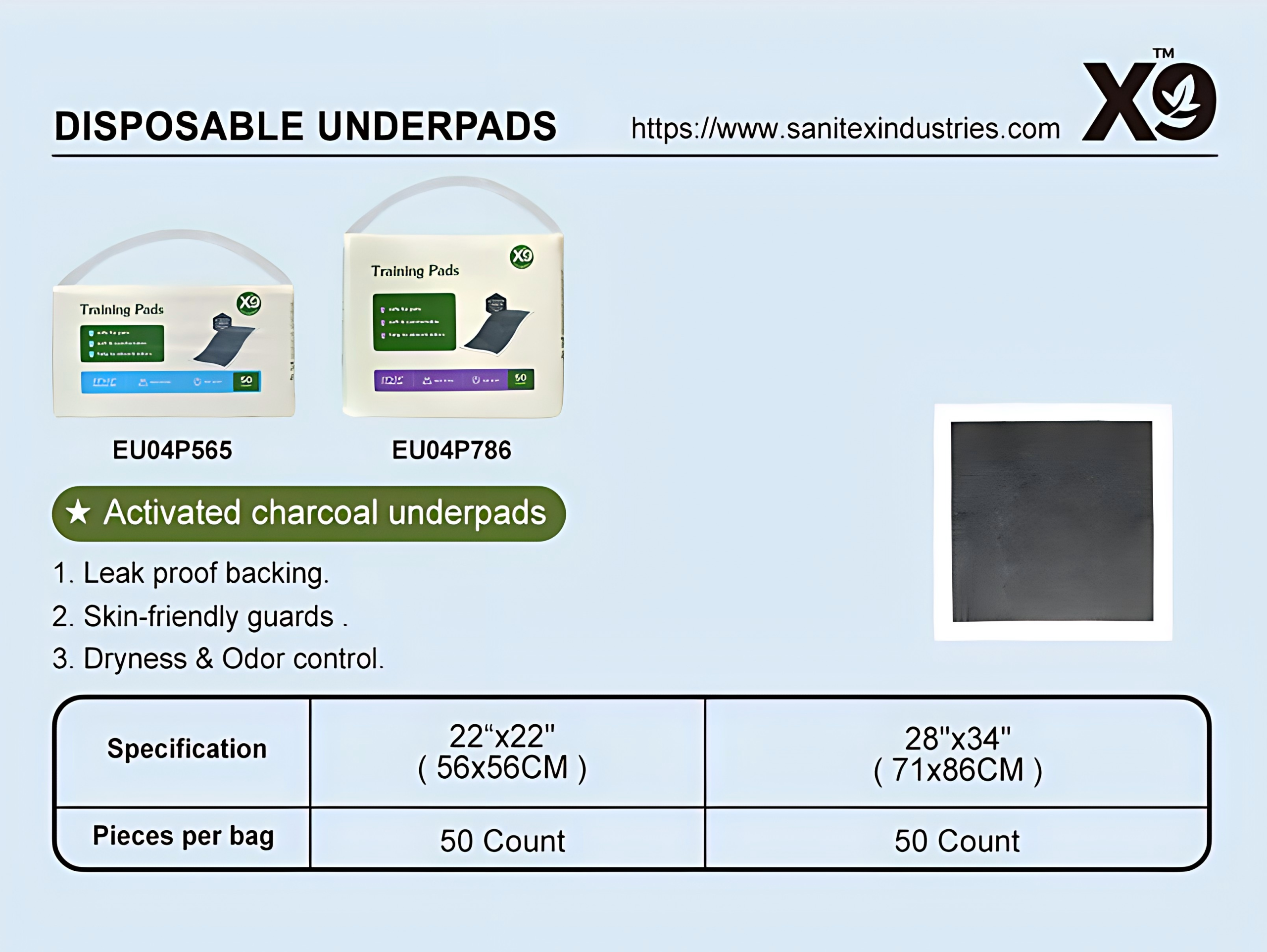 X9 Activated Charcoal Disposable Training Pads – 50 Count