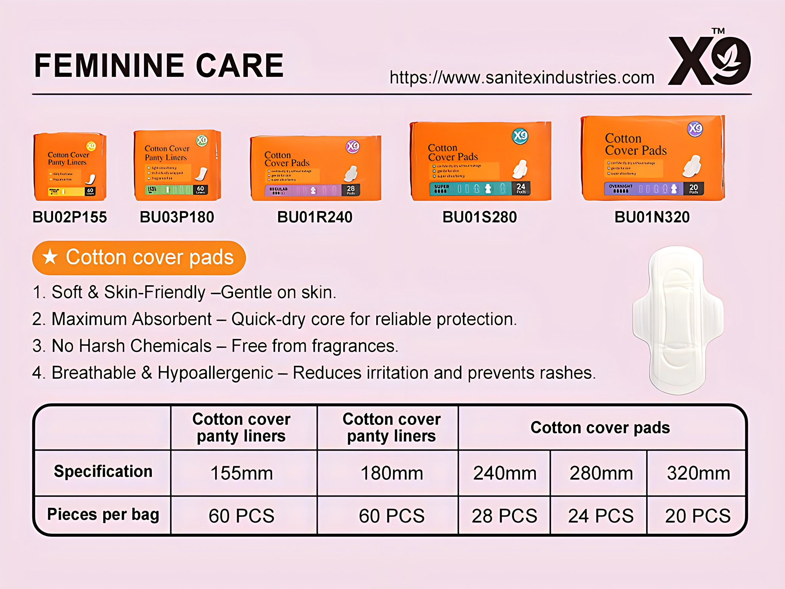 X9 Pure Cotton Cover Panty Liners & Sanitary Pads