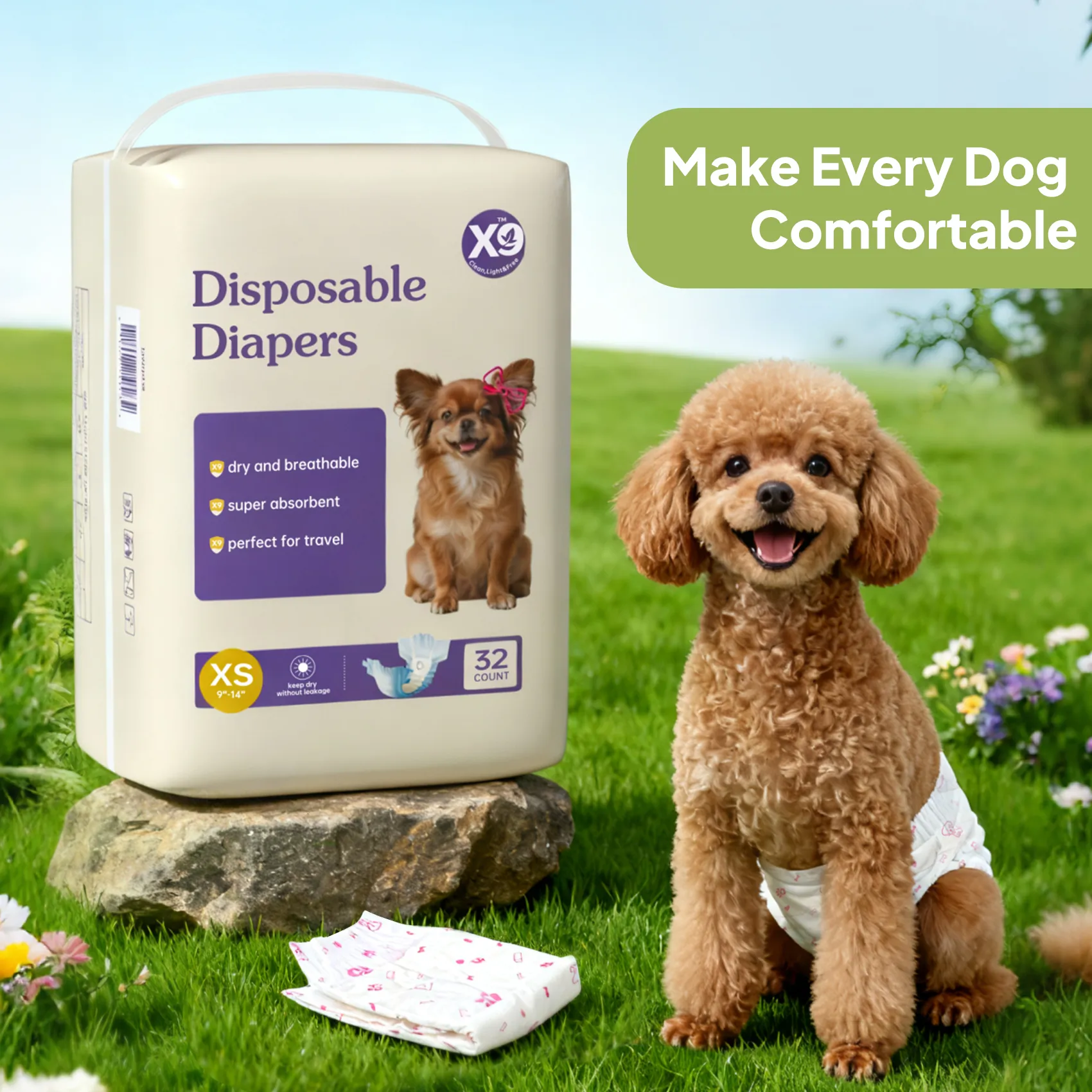 X9 Disposable Dog Diapers for Female Dogs – 32 Count