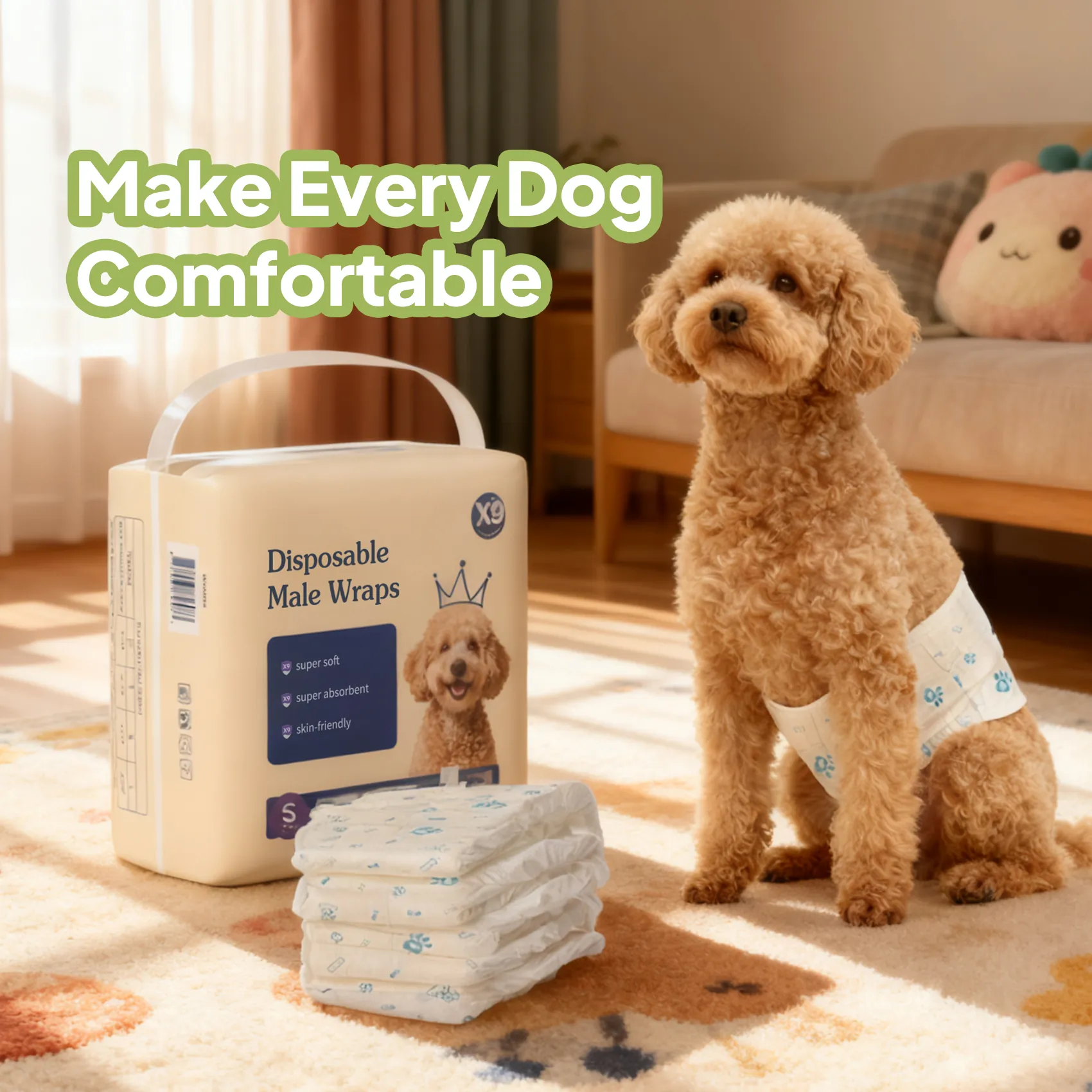 X9 Disposable Male Dog Wraps for Incontinence & Marking