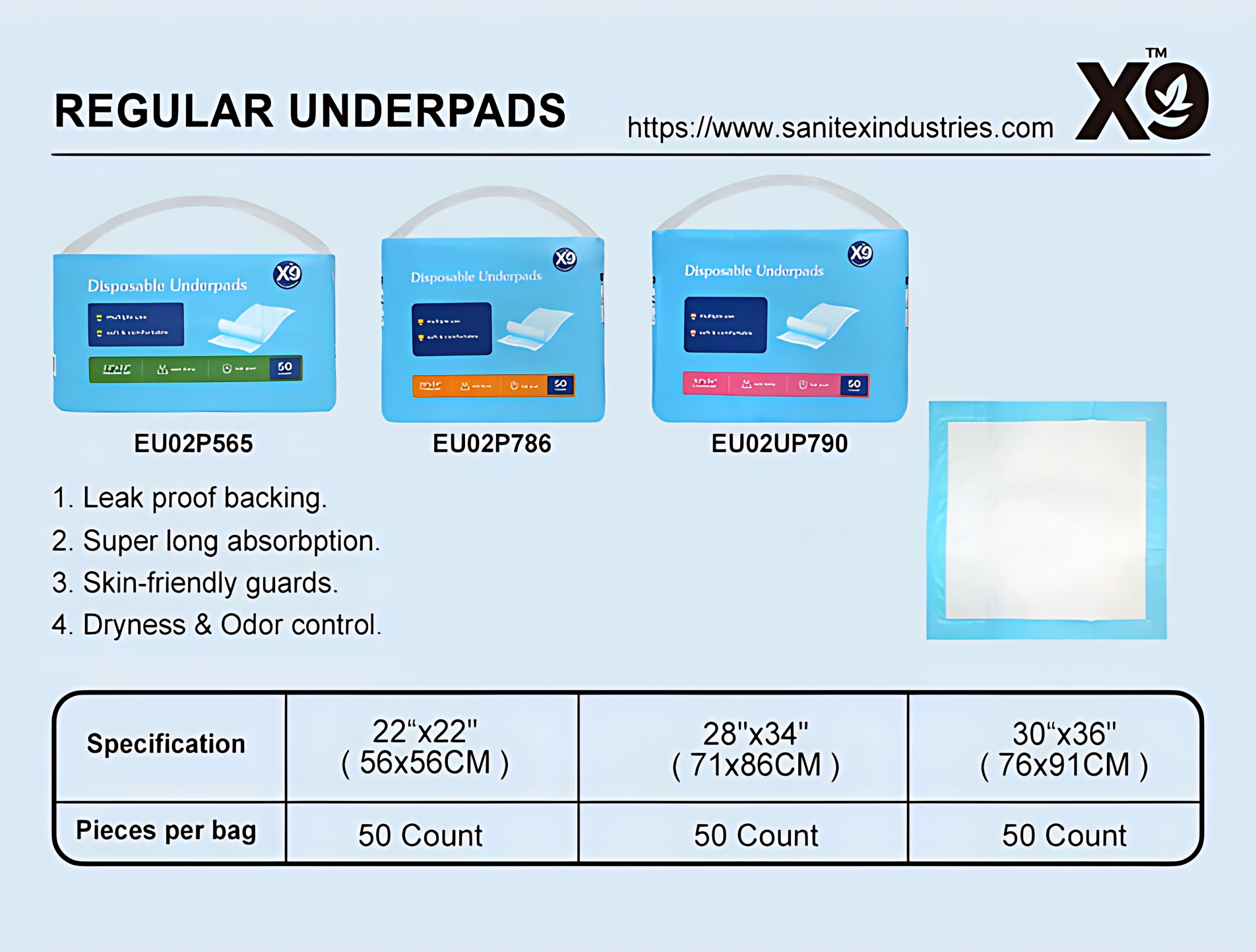 X9 Disposable Underpads for Beds, Chairs & Pet Training