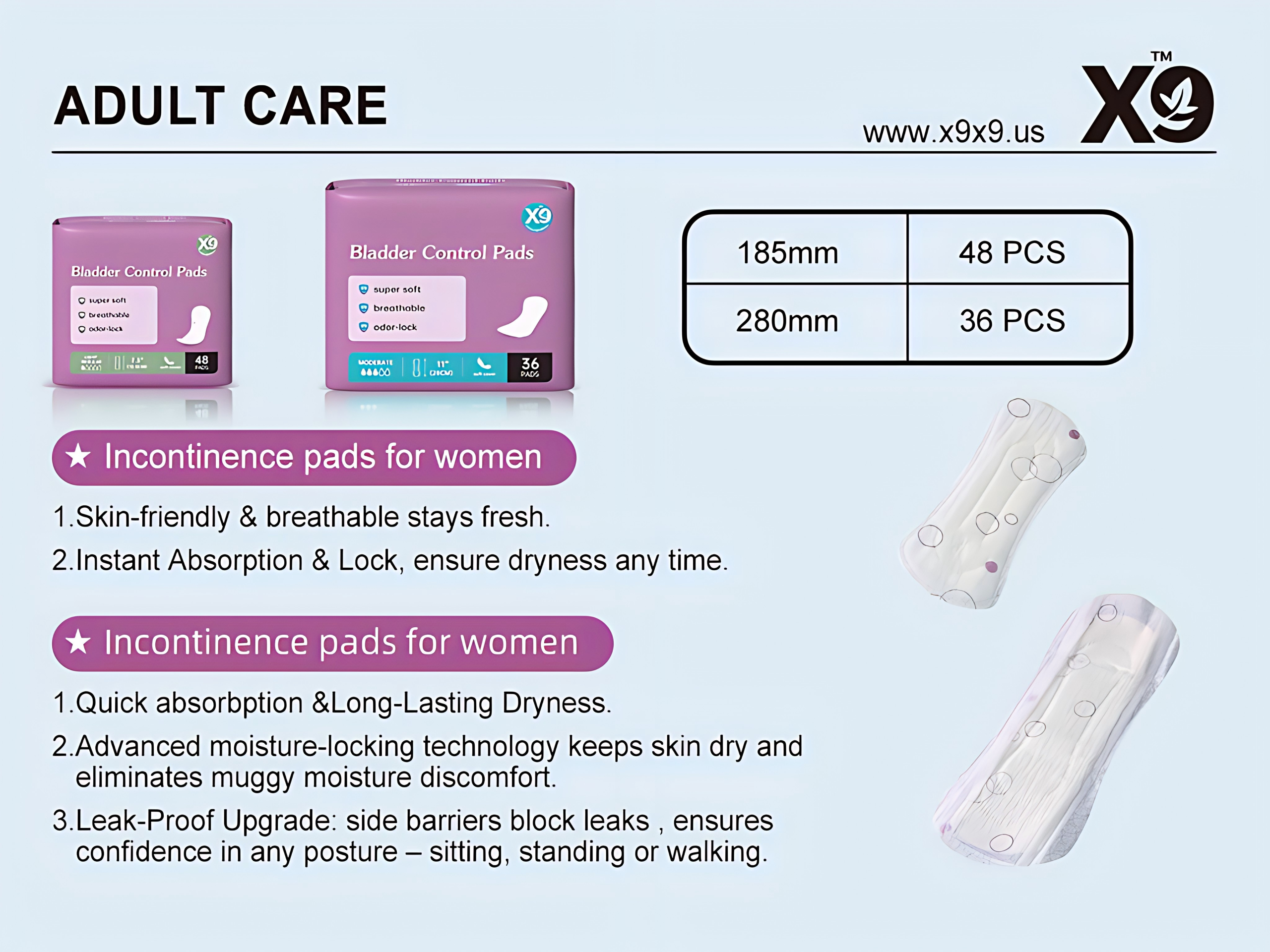 X9 Women’s Incontinence Pads
